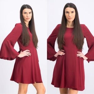HALSTON Crew Neck Fit and Flare Cocktail Red Mini Dress Sz 4